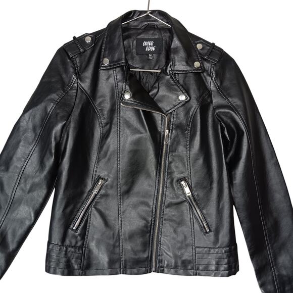 Outer Edge Moto Jacket Faux Leather Black Size Medium Side Zipper Fully Lined - Picture 4 of 9
